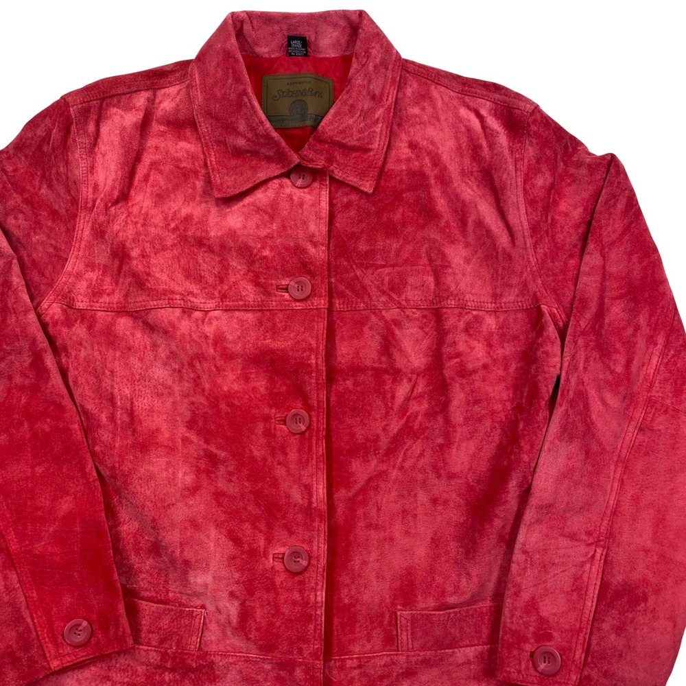 VTG St. John's Bay Red Suede Leather Jacket Women's Large Y2K Barn Chore Coat